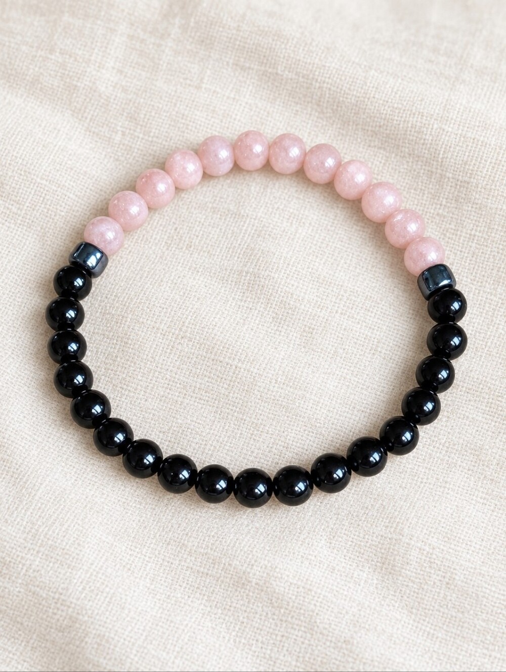 Sunstone & Black Onyx Beaded Stretch Bracelet | Handmade